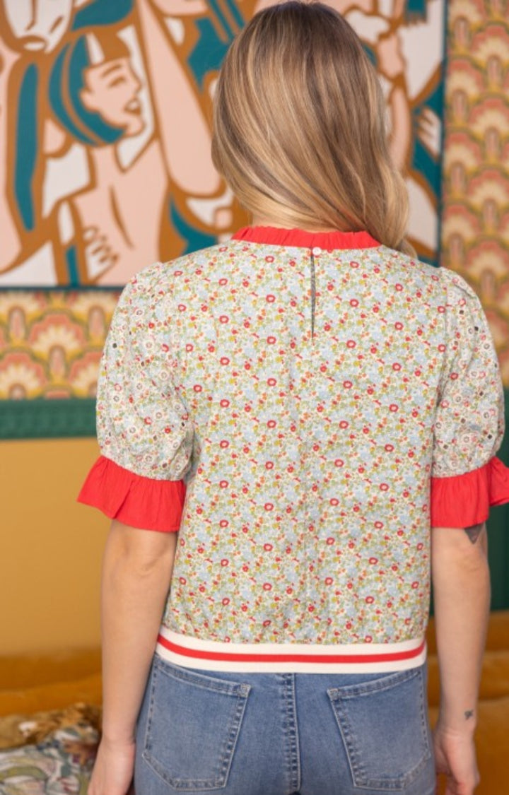 Red Stripe Band Floral Top