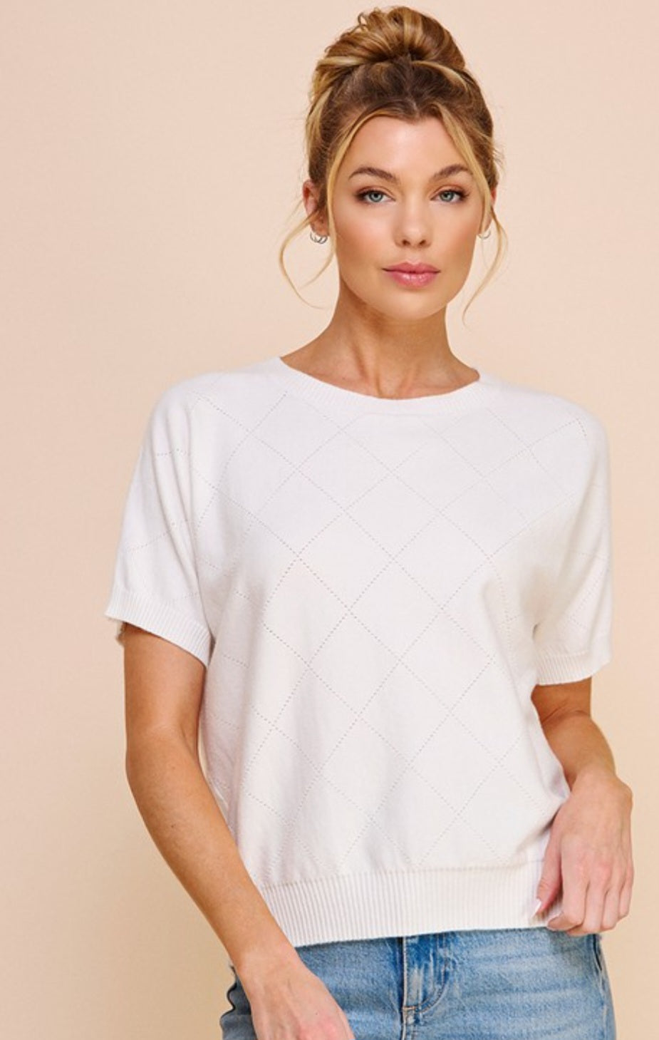 White Pointelle Knit Top
