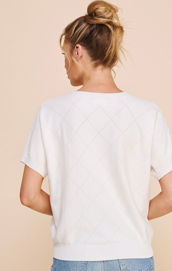 White Pointelle Knit Top