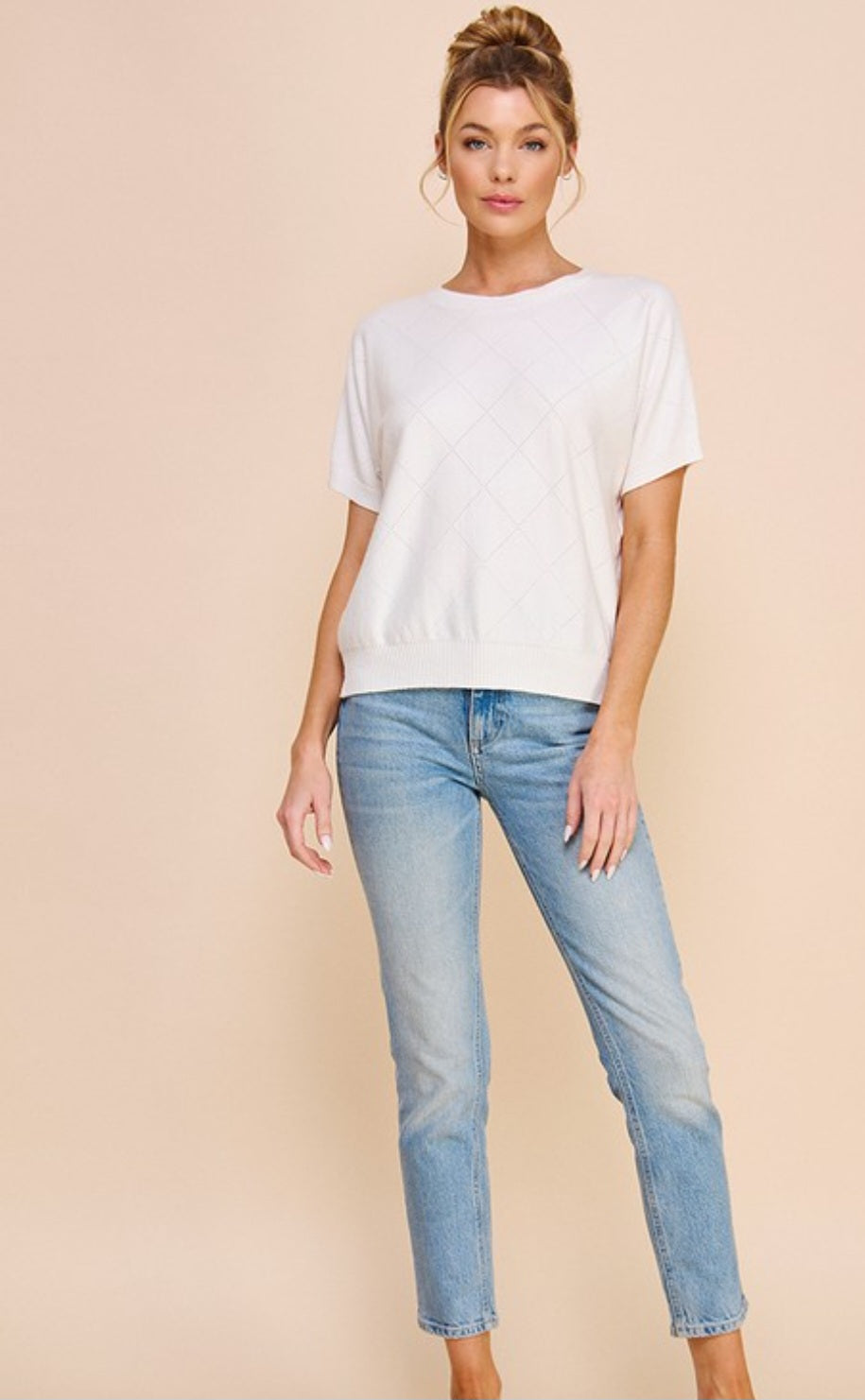 White Pointelle Knit Top