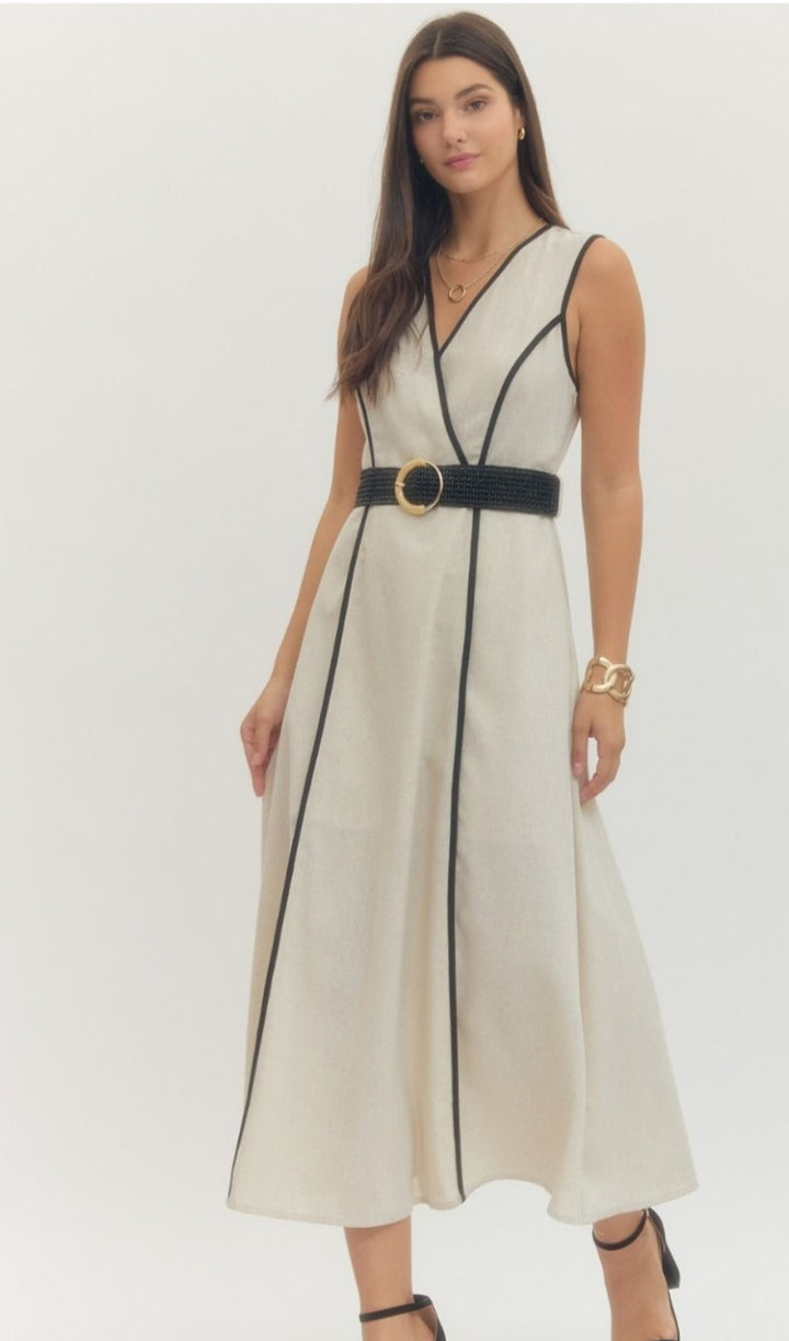Beige Wrap Midi Dress