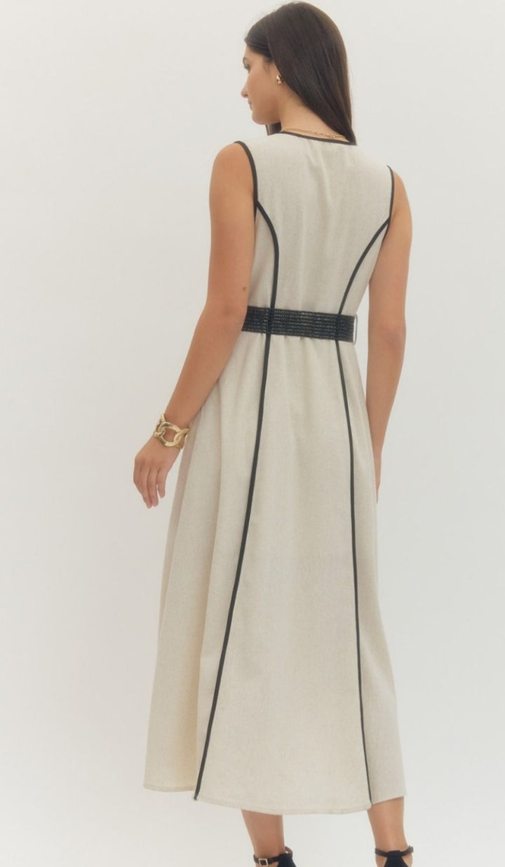 Beige Wrap Midi Dress