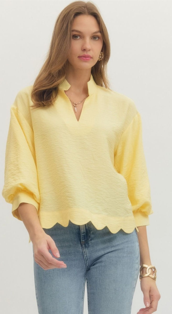 Yellow Scallop Hem Top