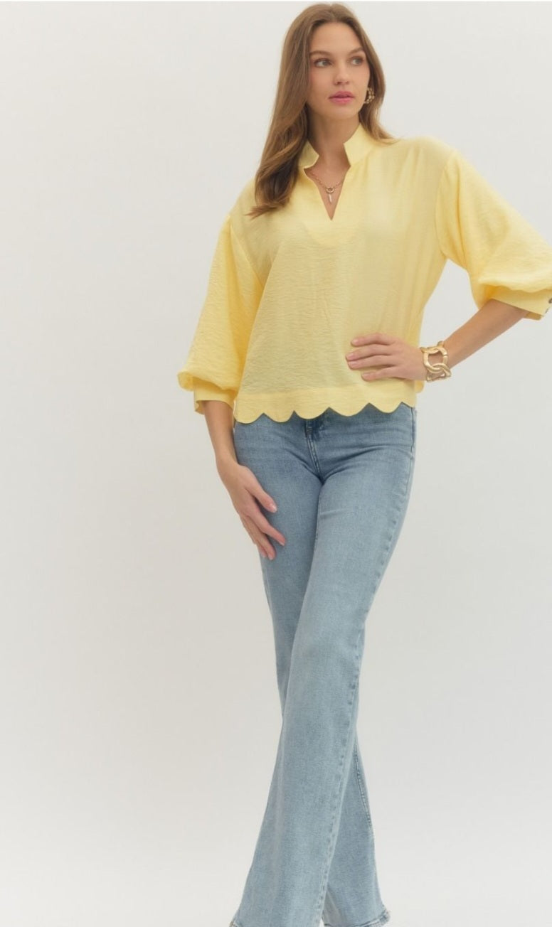 Yellow Scallop Hem Top