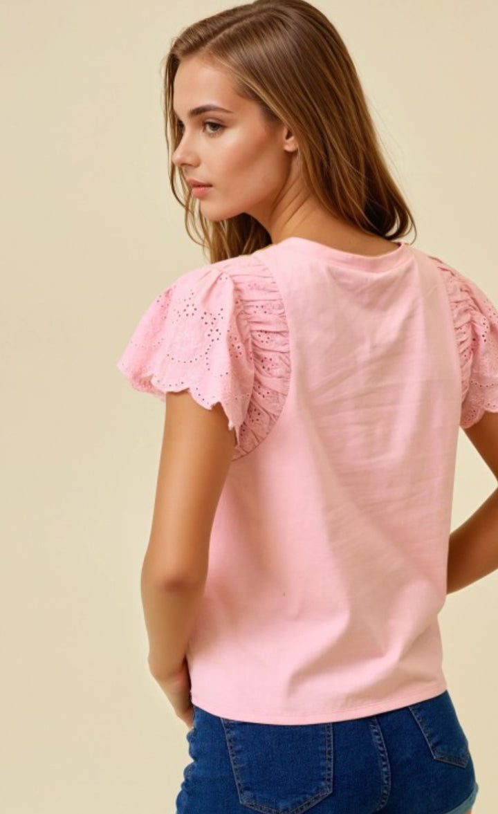 Pink Eyelet Sleeve Top