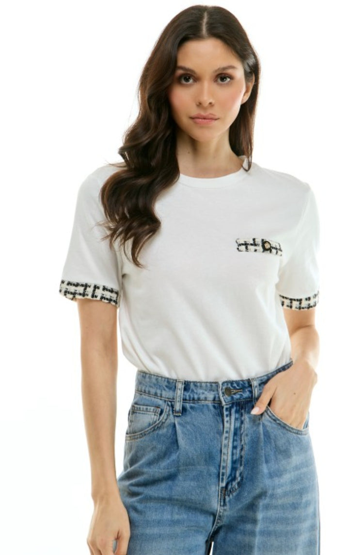 White Tweed Trim Tee