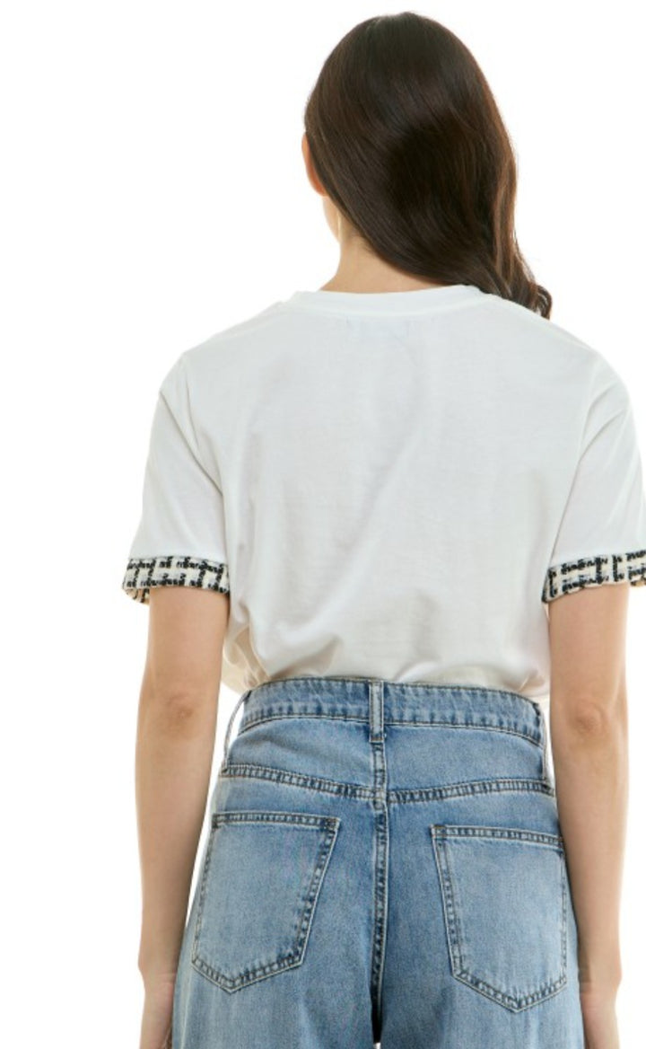 White Tweed Trim Tee