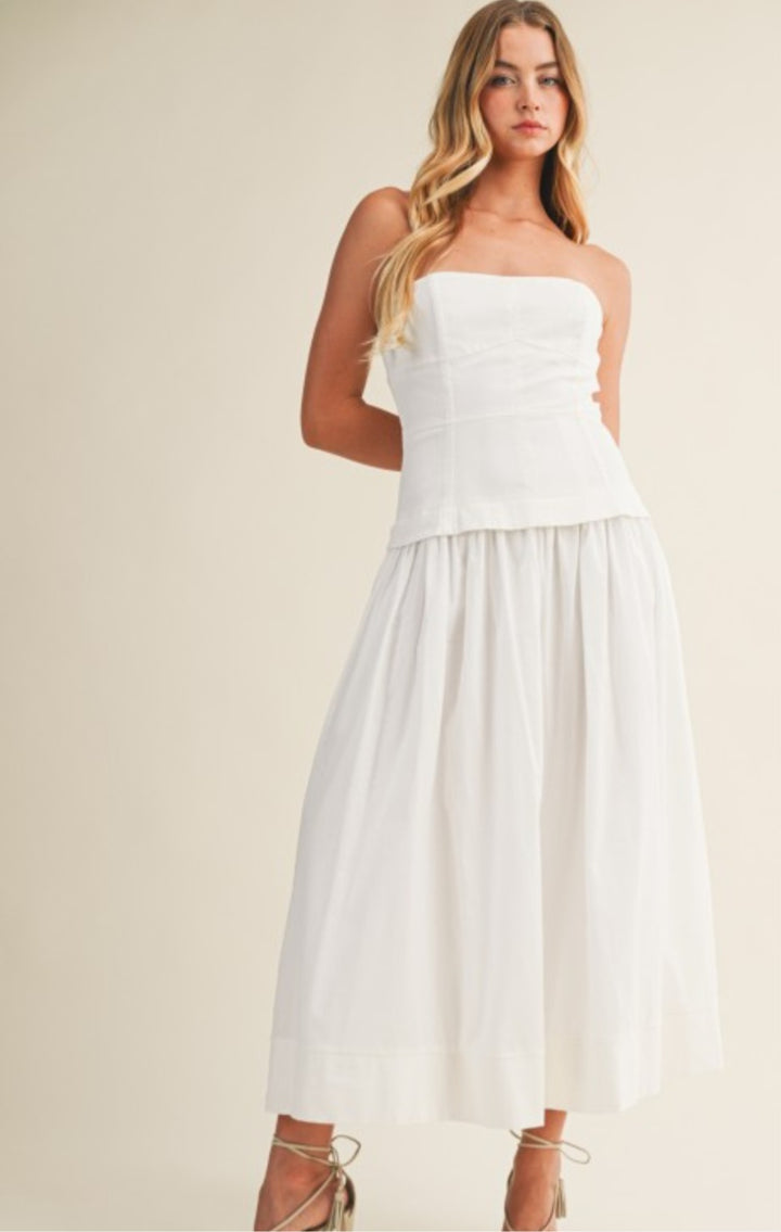 White Corset Strapless Dress