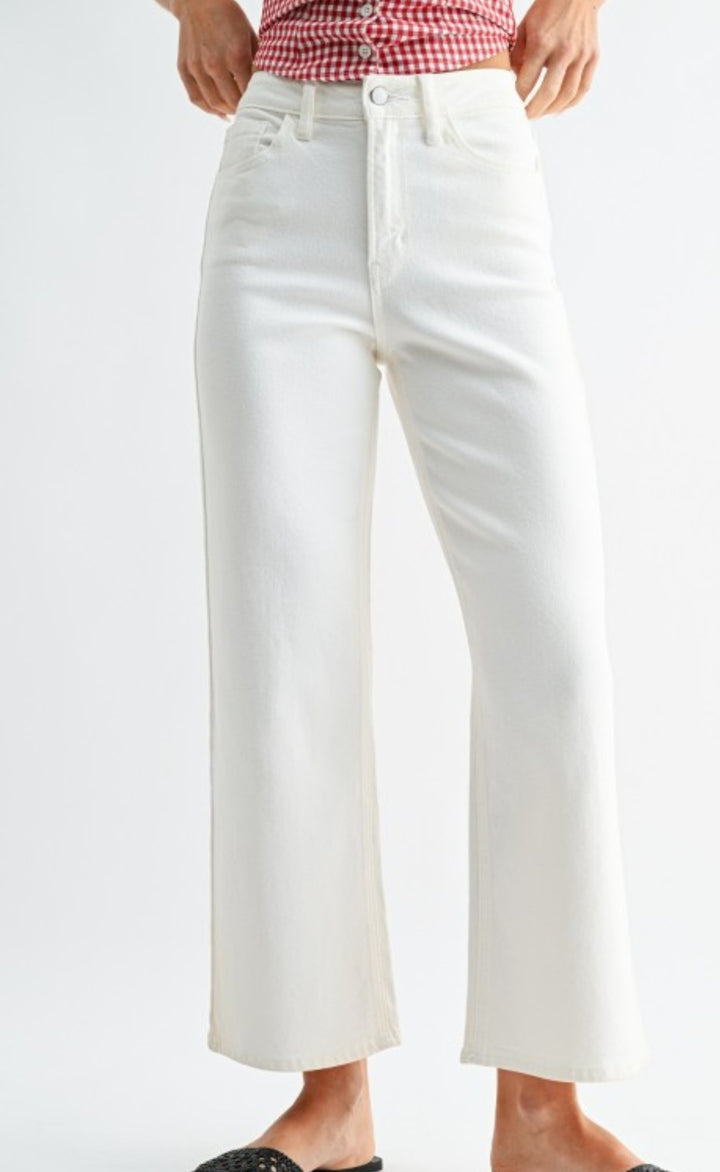 White Slim Wide Leg Jeans