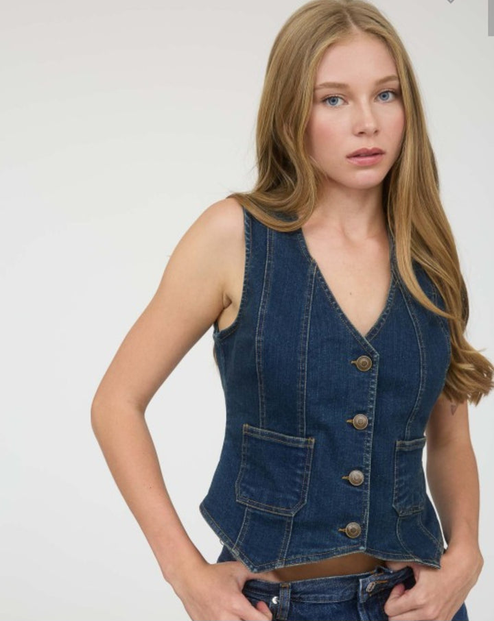 Denim Button Vest