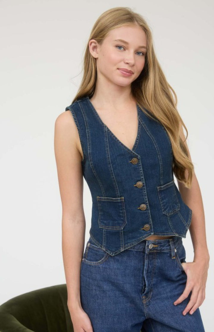 Denim Button Vest