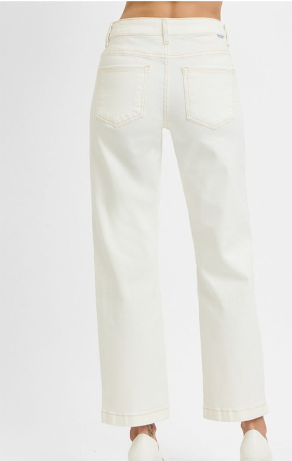 Cream Mid Rise Ankle Straight Jeans