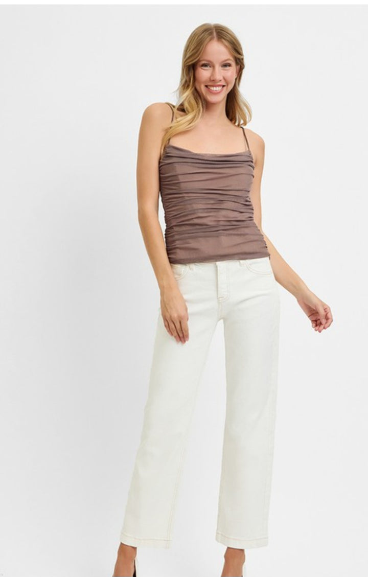 Cream Mid Rise Ankle Straight Jeans