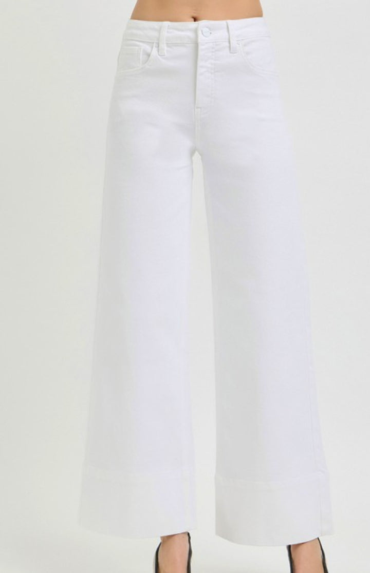 White High Rise Ankle Wide Leg Jeans