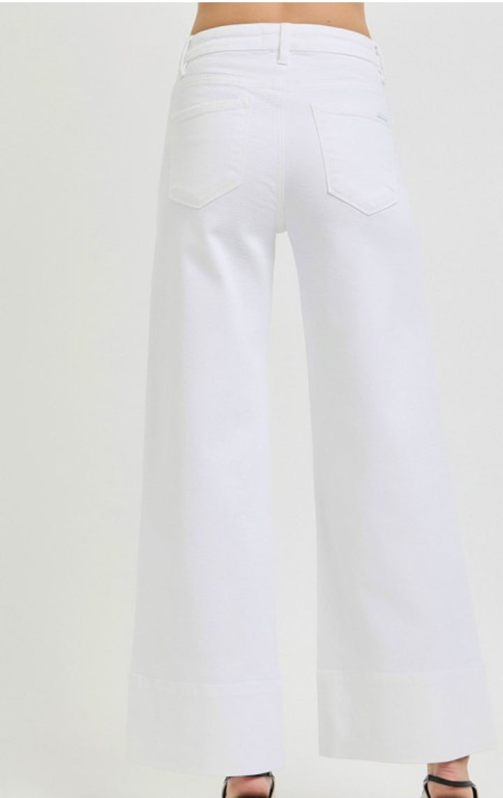 White High Rise Ankle Wide Leg Jeans