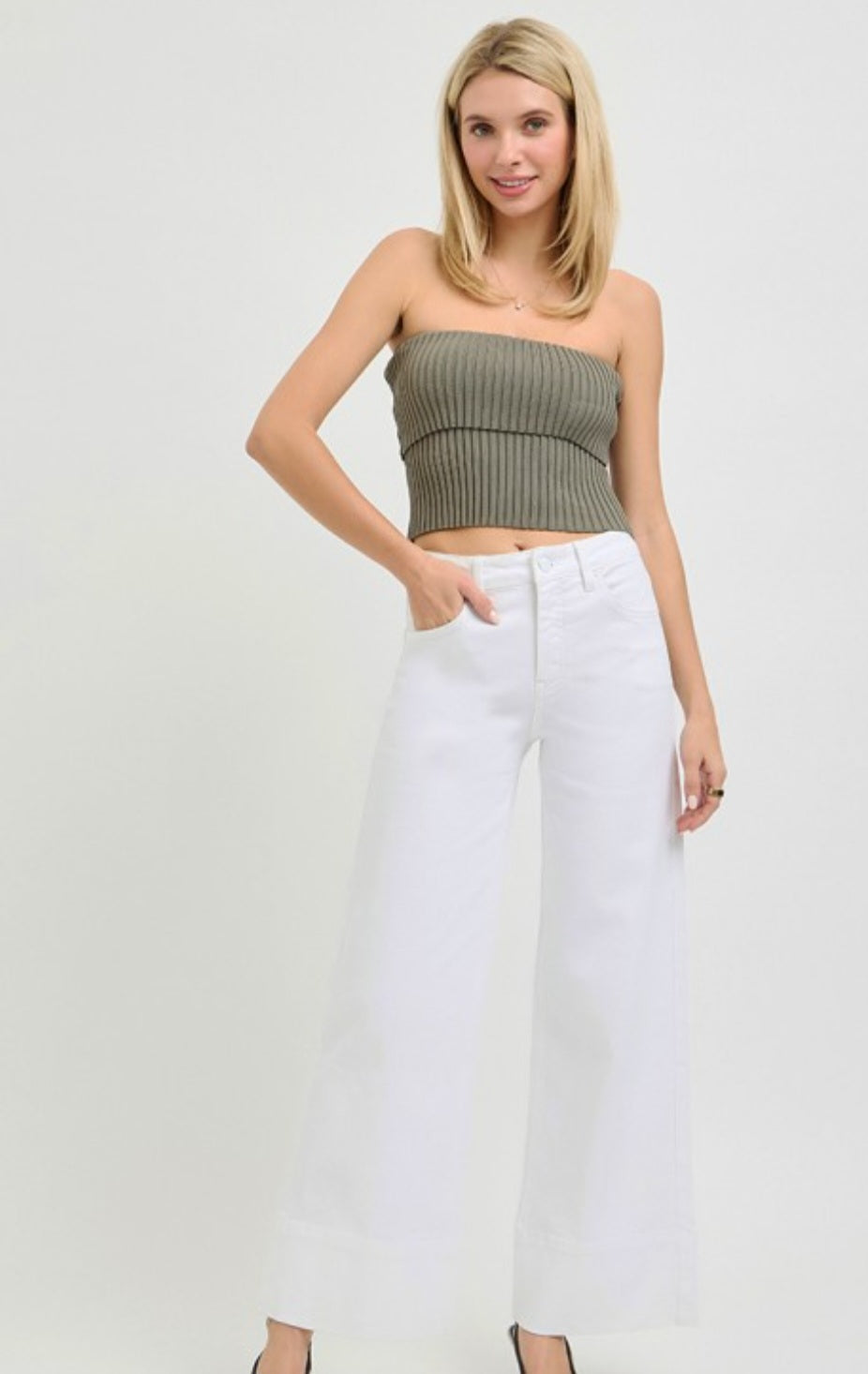 White High Rise Ankle Wide Leg Jeans