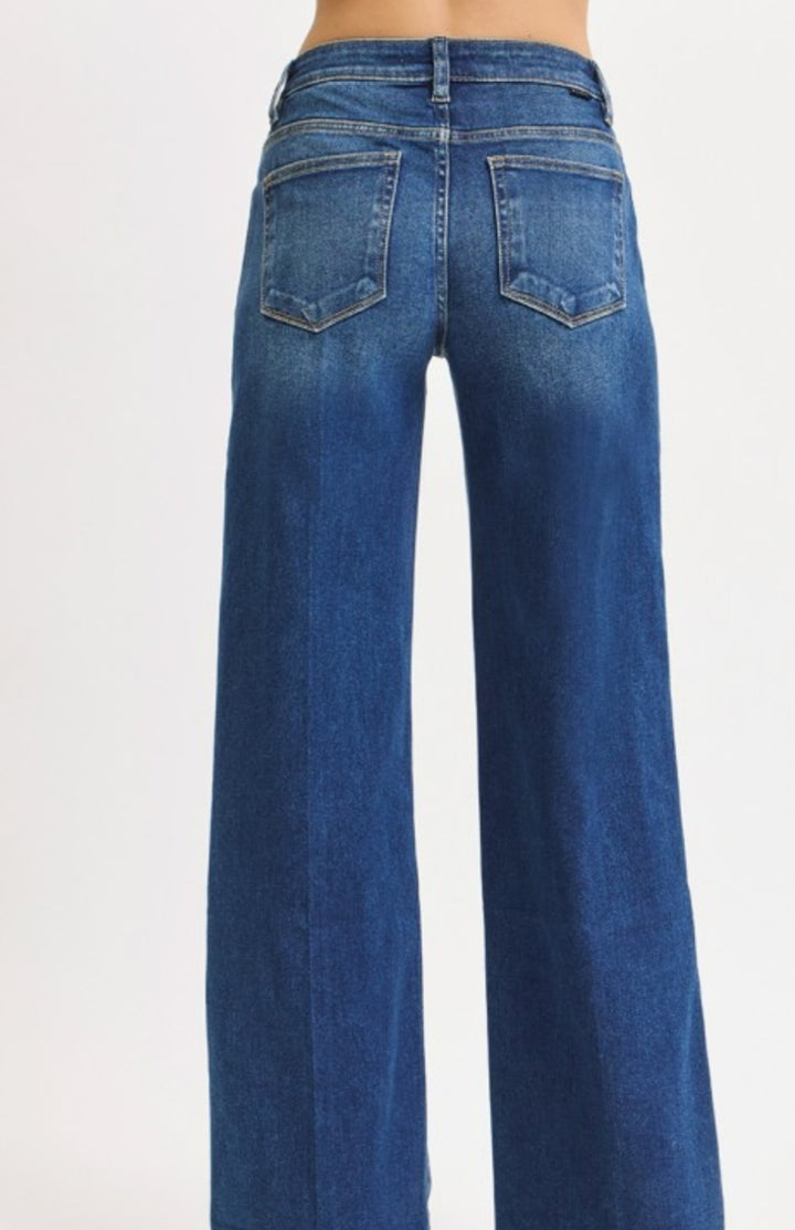 Dark Mid Rise Wide Leg Jeans