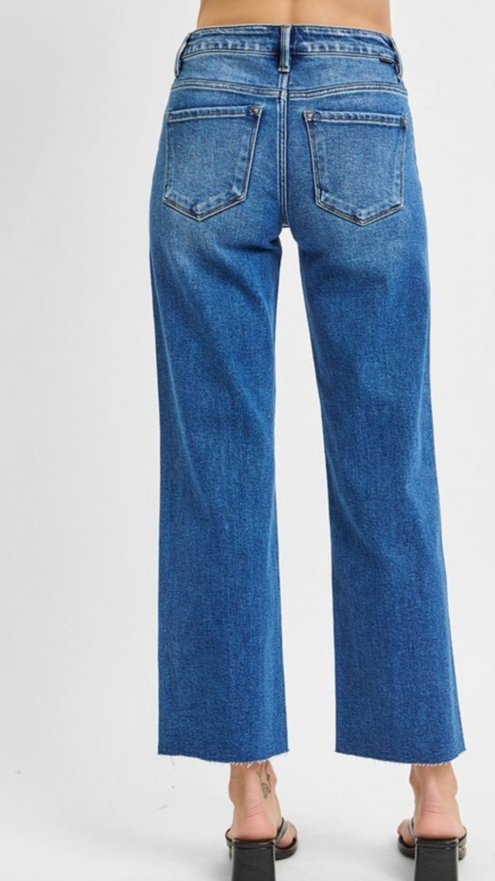 Denim Mid Rise Crop Straight Clean Cut Hem
