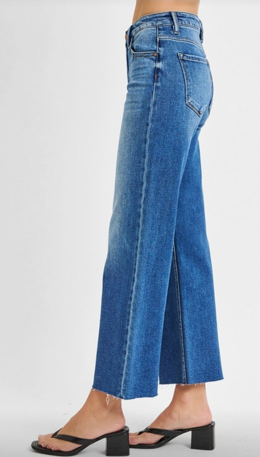 Denim Mid Rise Crop Straight Clean Cut Hem
