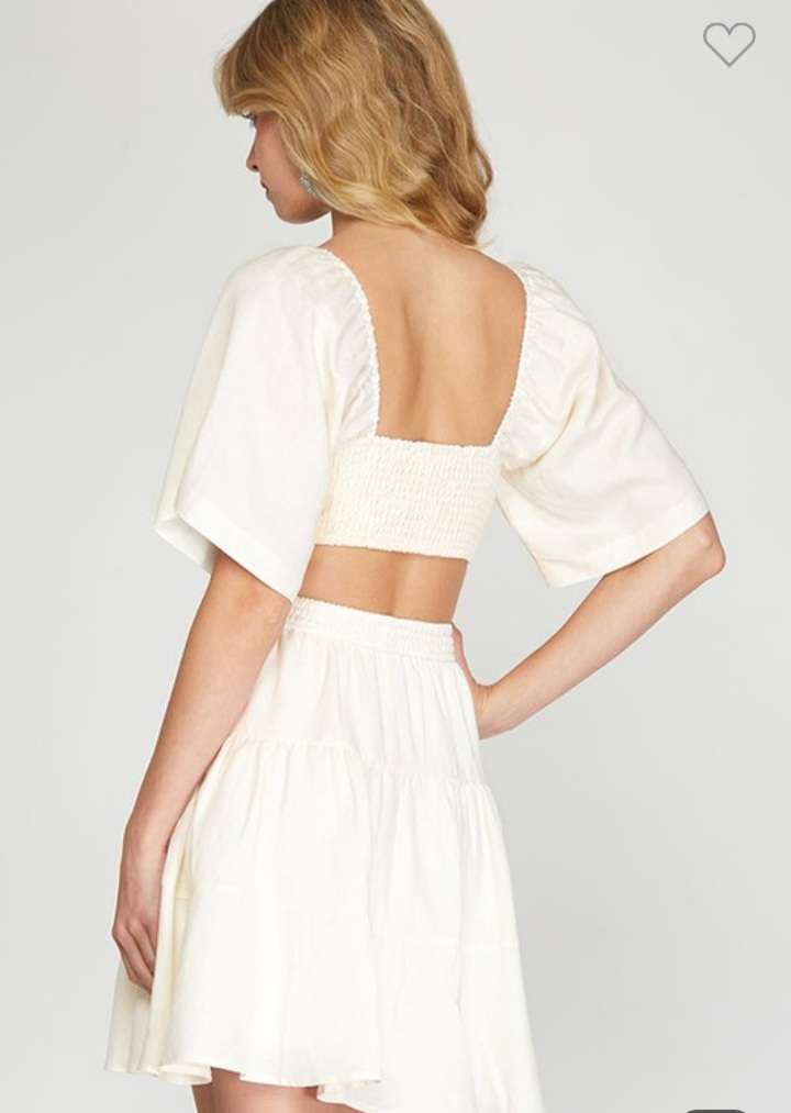 Light Blue Linen Open Waist Tier Dress