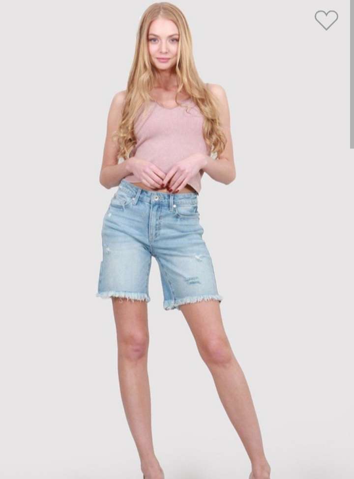 Distress Mid Rise Bermuda Shorts