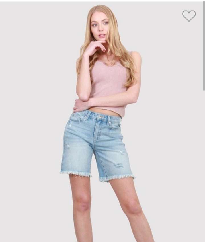 Distress Mid Rise Bermuda Shorts
