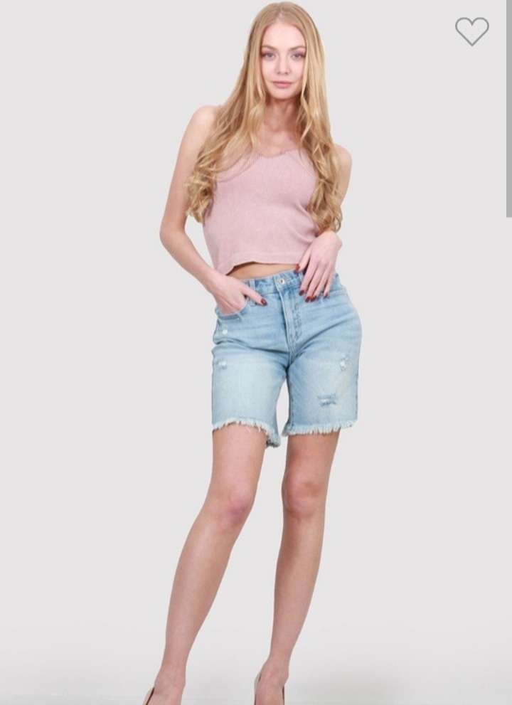 Distress Mid Rise Bermuda Shorts