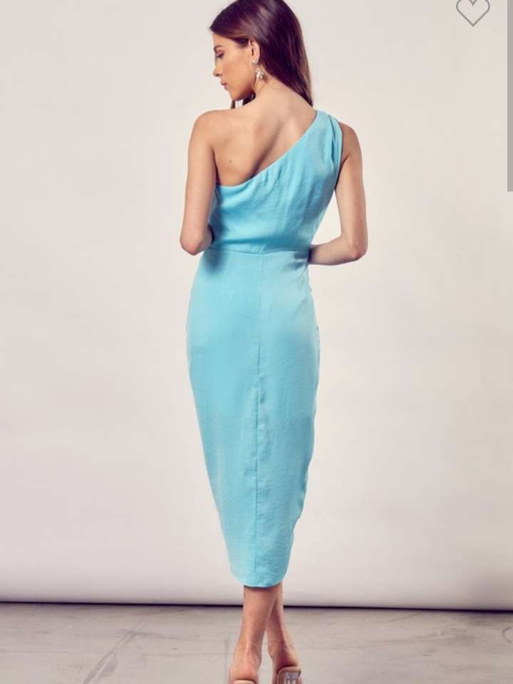 Aqua One Shoulder Wrap Dress