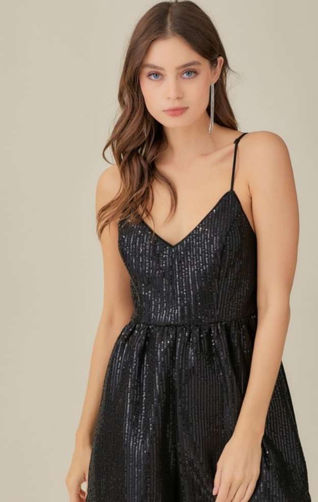 Black Sequin Cami Romper