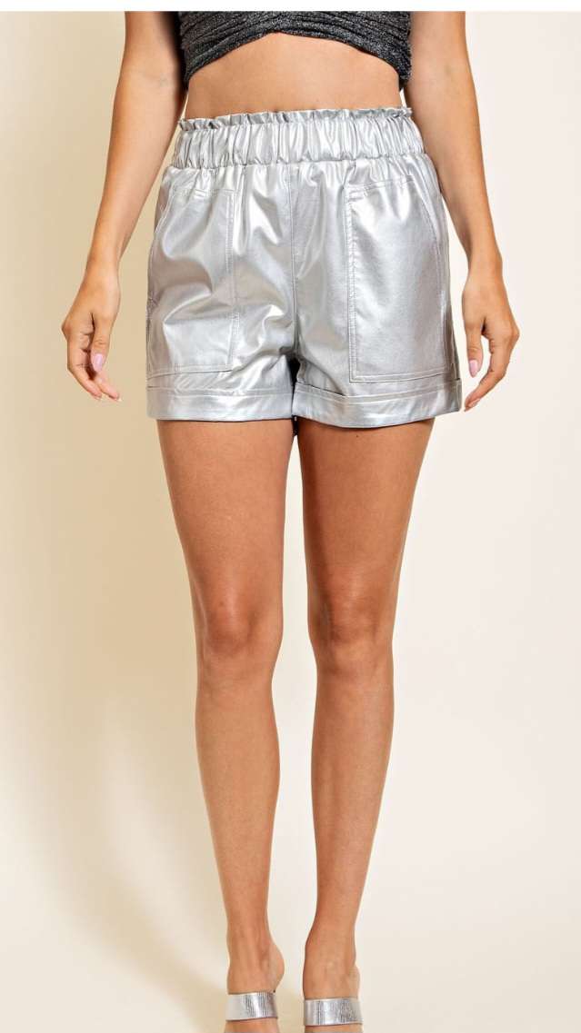 Silver Leather Shorts