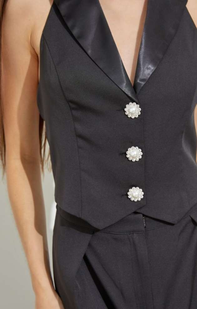 Black Halter Vest Open Back Jumpsuit