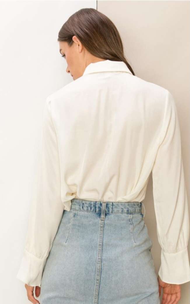 Cream Ruffle Front Blouse