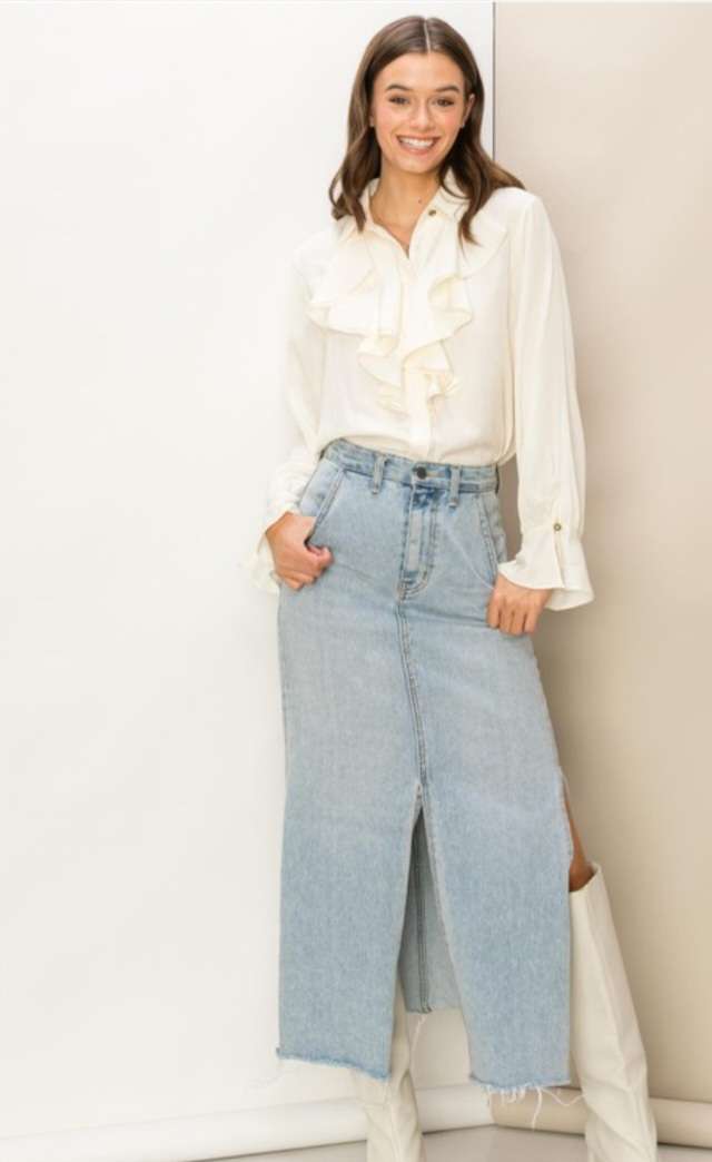 Cream Ruffle Front Blouse