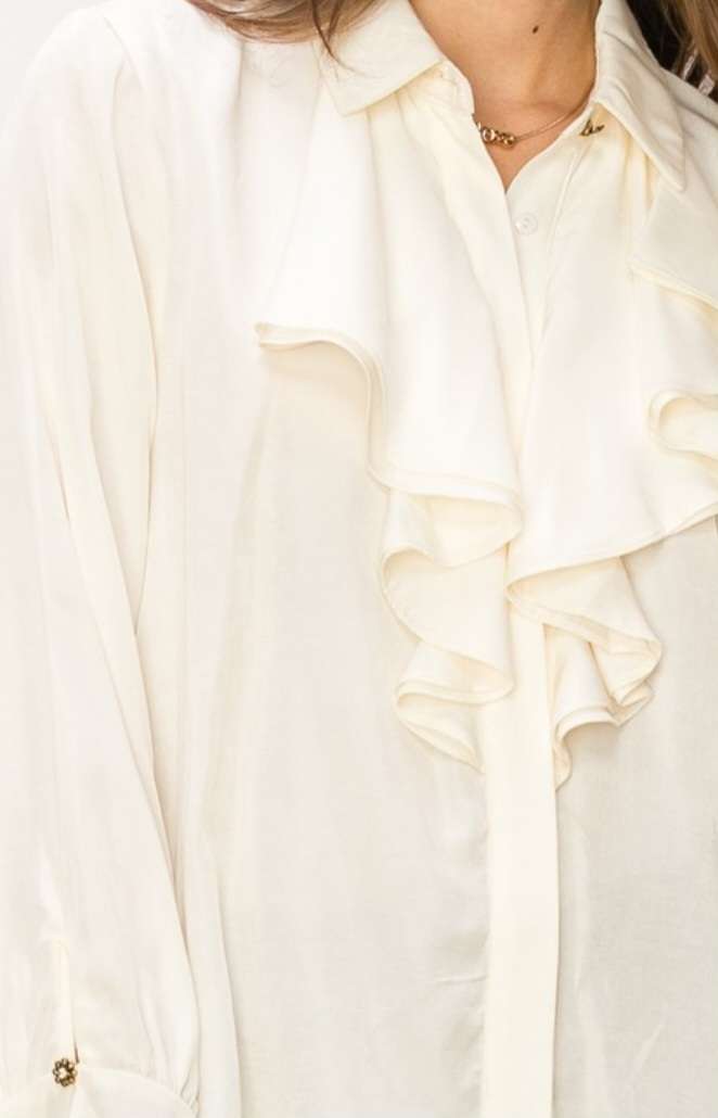 Cream Ruffle Front Blouse