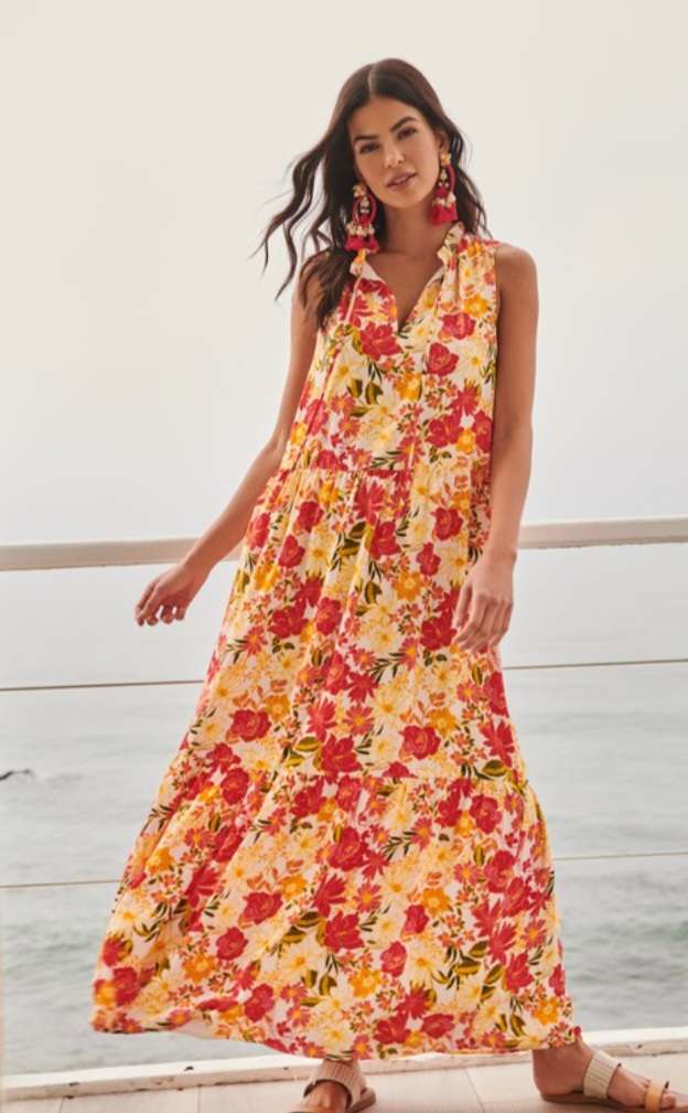 Red Yellow Floral Maxi Dress