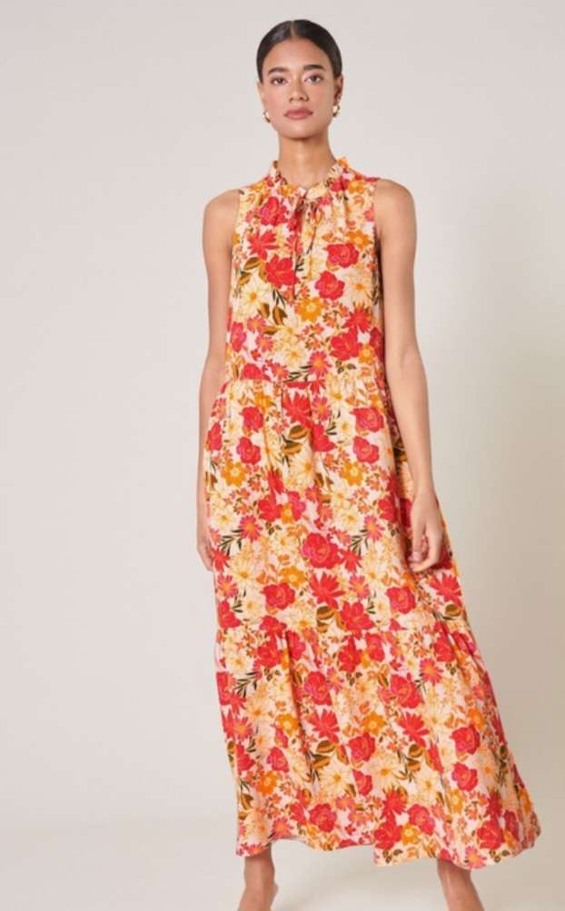 Red Yellow Floral Maxi Dress