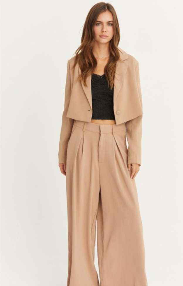 Camel Cropped Blazer Pant Set