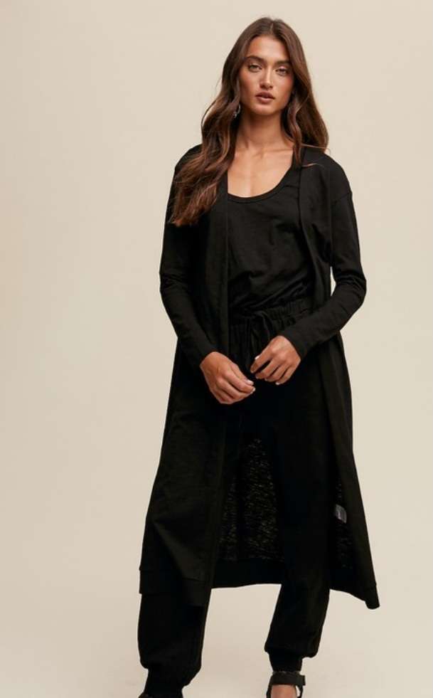Black Jumpsuit Cardigan Set