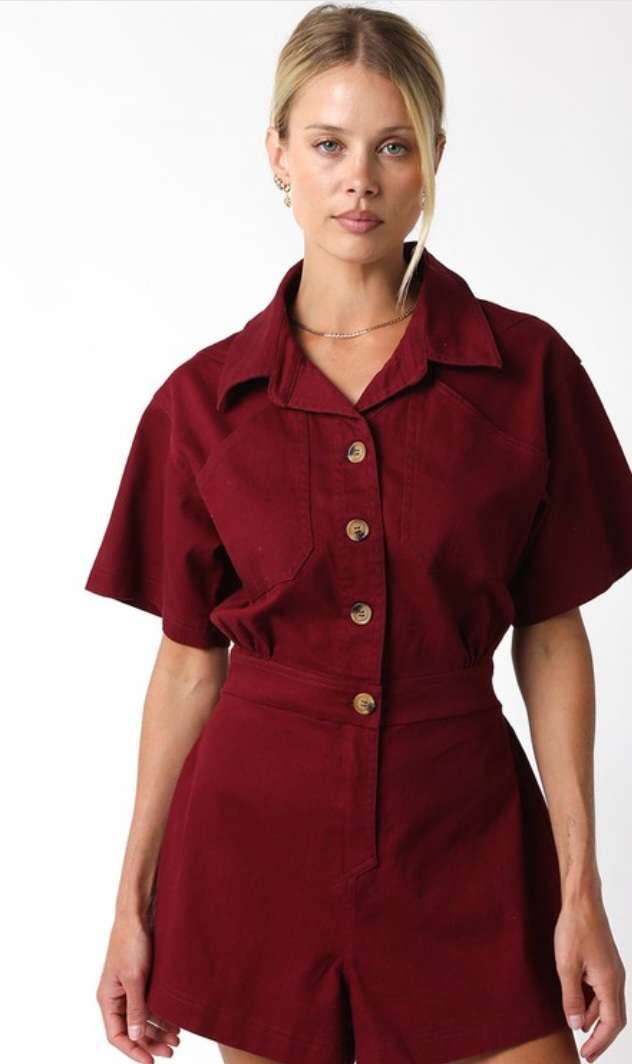 Eve Burgundy Button Romper
