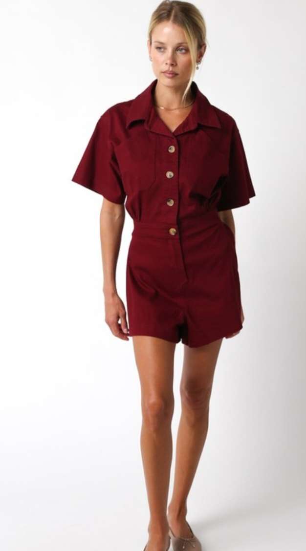 Eve Burgundy Button Romper