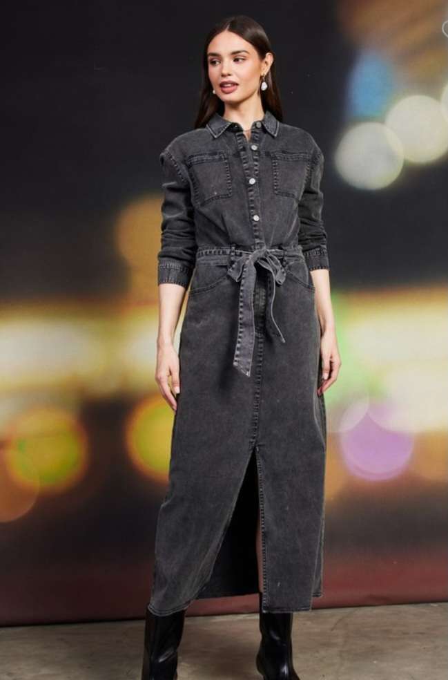 Meghan Black Denim Button Dress