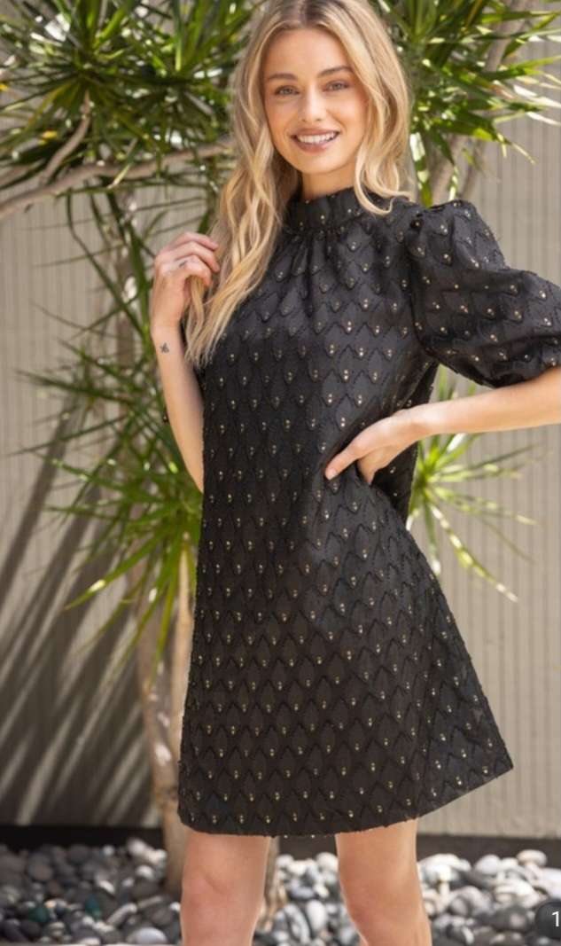 Isla Black Gold Bubble Sleeve Dress