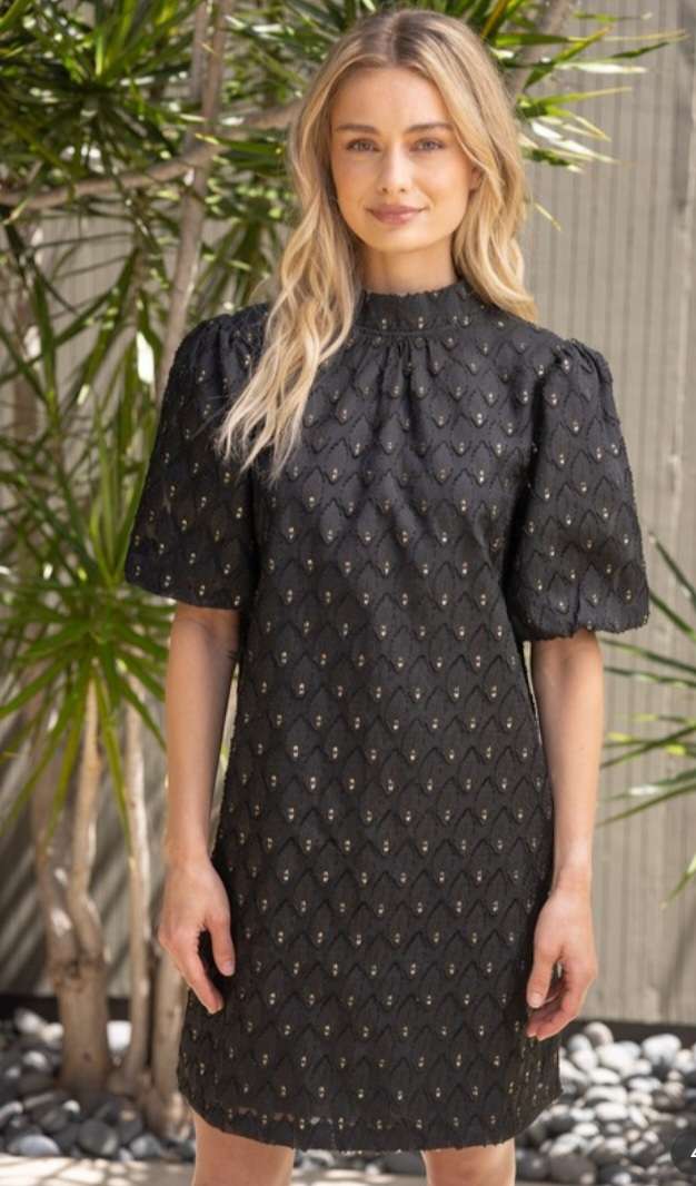 Isla Black Gold Bubble Sleeve Dress