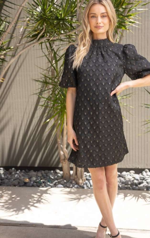 Isla Black Gold Bubble Sleeve Dress