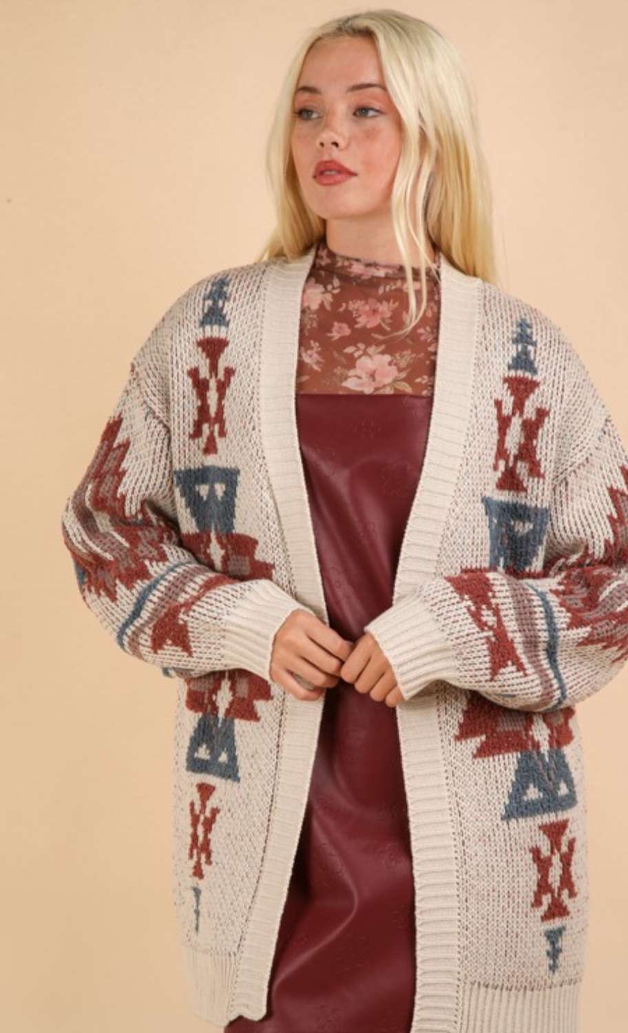 Cream Aztec Print Cardigan