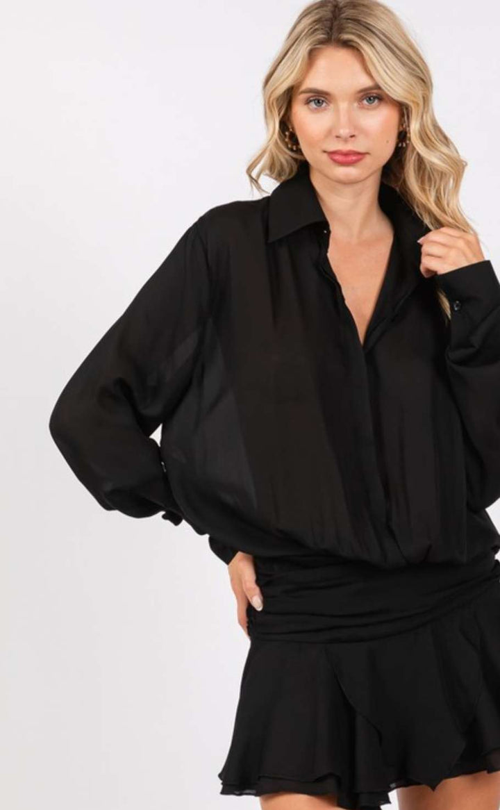 Black Chiffon Low Waist Shirt Romper