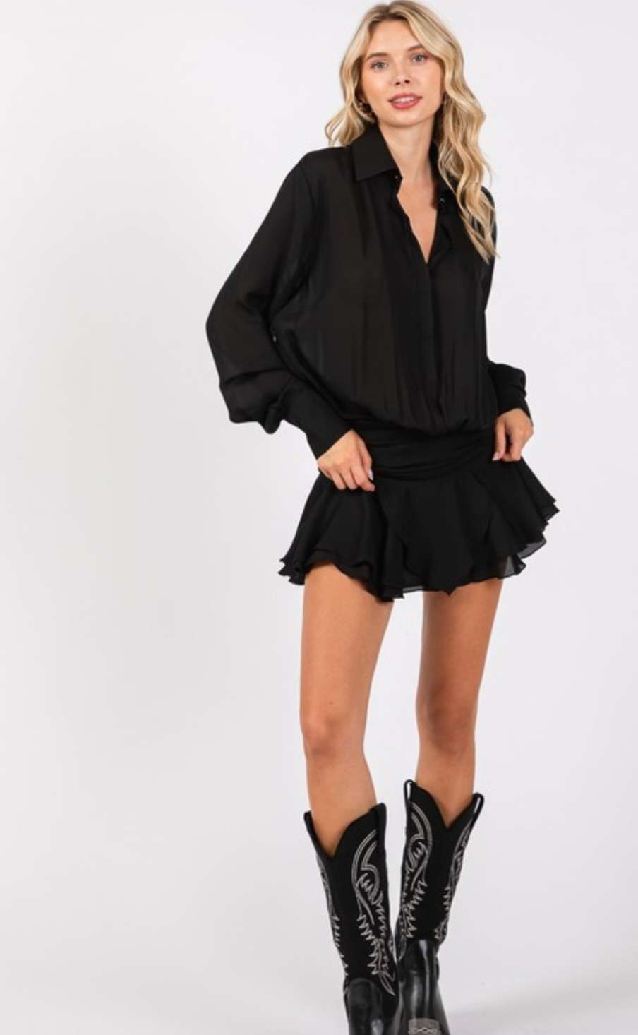 Black Chiffon Low Waist Shirt Romper