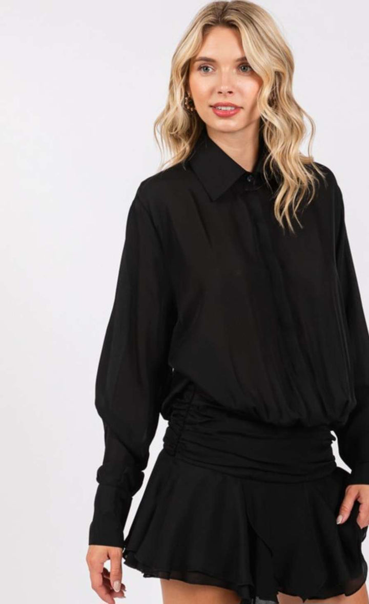 Black Chiffon Low Waist Shirt Romper