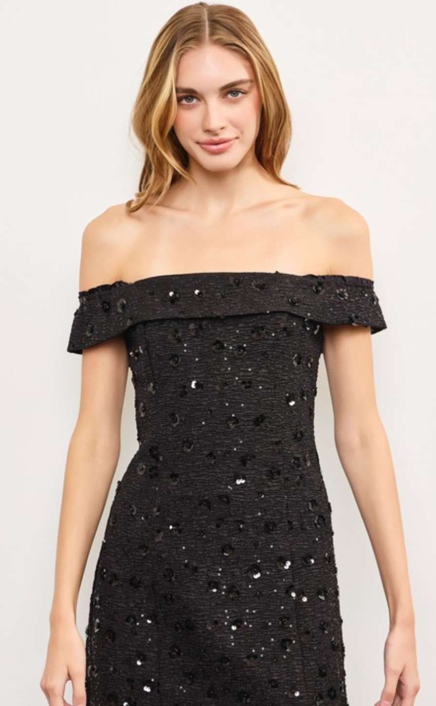 Black Off Shoulder Sequin Dress