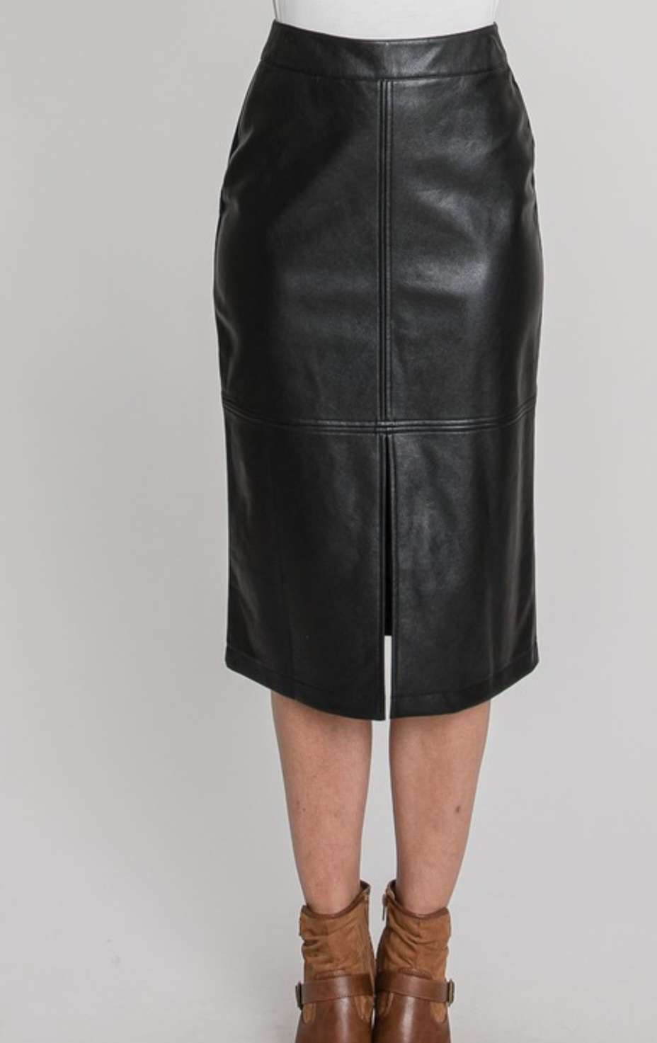 Black Faux Leather Midi Skirt